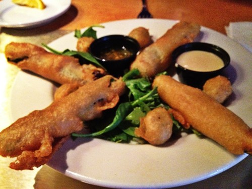 Fried Zucchini and Blue Cheese Stuffed Olives
